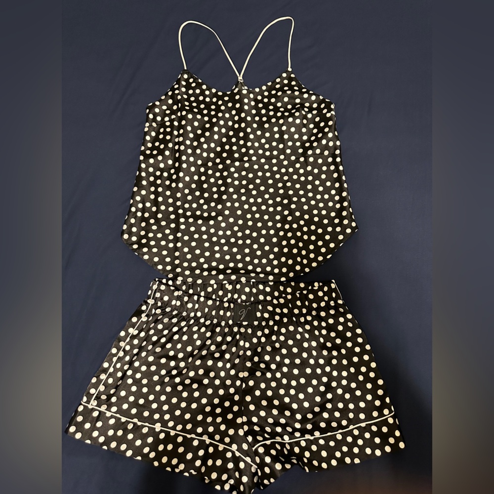 NWOT Victoria’s Secret Polka Dot Satin Cami and Shorts Pajama Set, size S